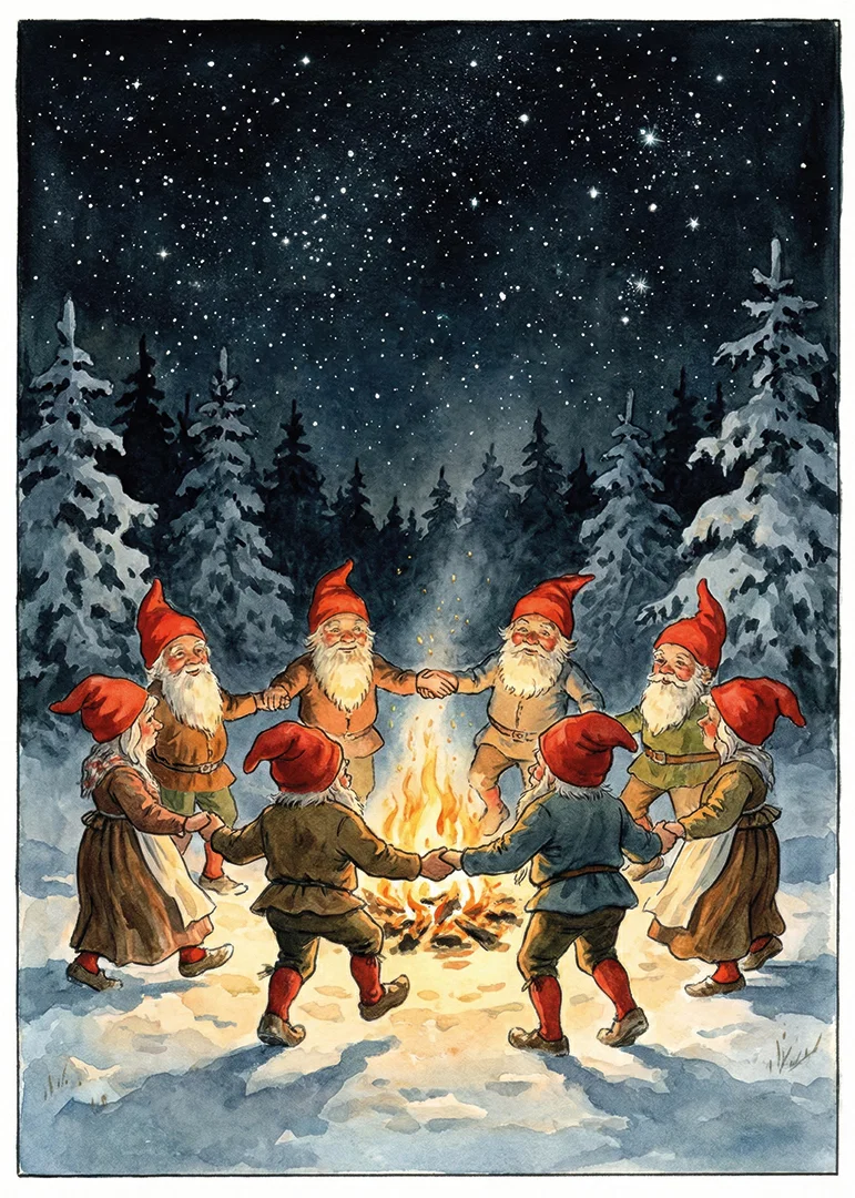 Elves dance in the winter night under the stars-12