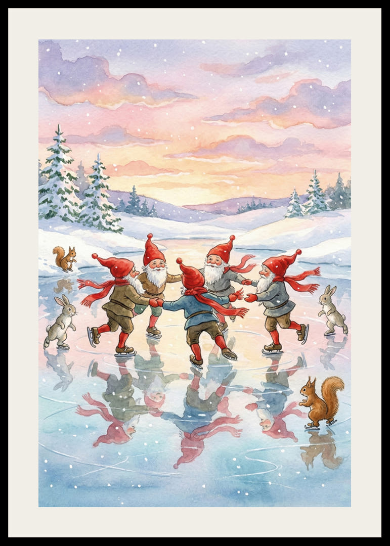 Elfii dansează fericiți pe gheață într-un peisaj de iarnă strălucitor-12