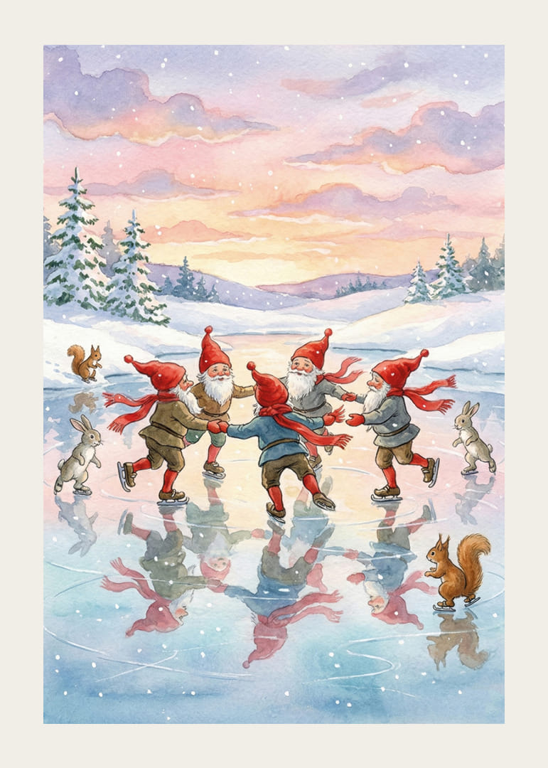 Elfii dansează fericiți pe gheață într-un peisaj de iarnă strălucitor-12