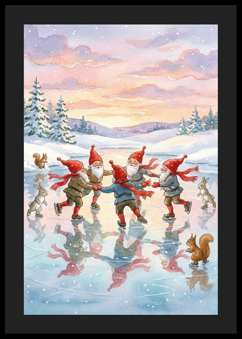 Elfii dansează fericiți pe gheață într-un peisaj de iarnă strălucitor-12