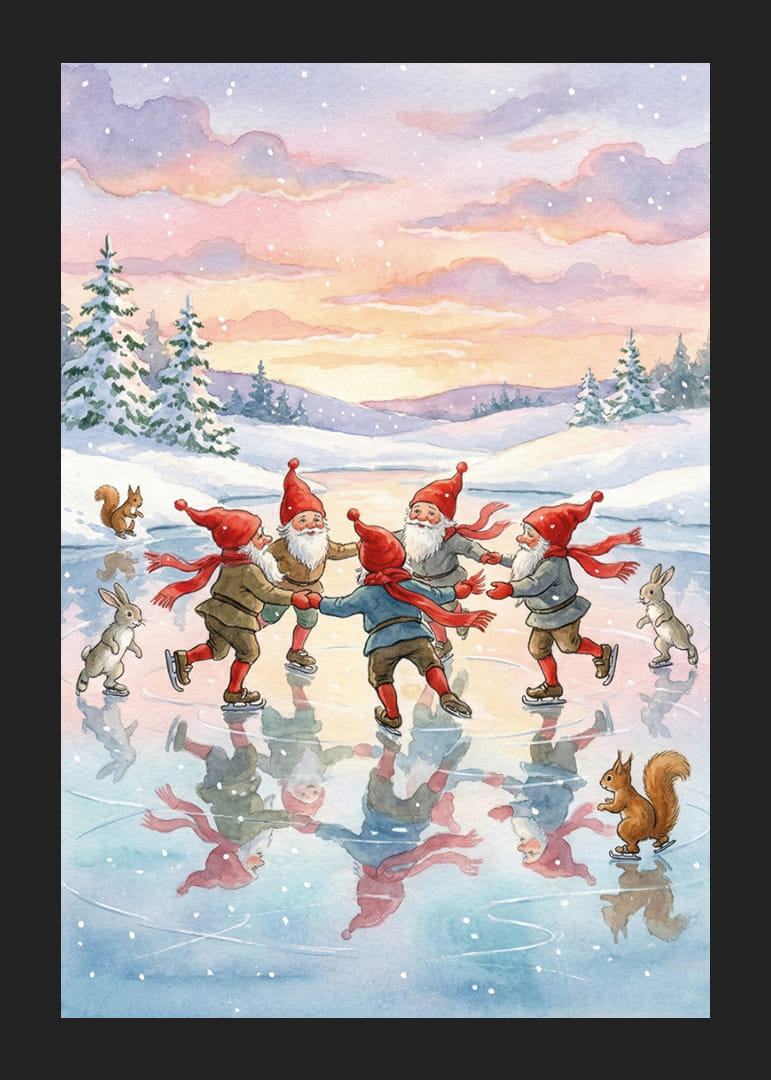 Elfii dansează fericiți pe gheață într-un peisaj de iarnă strălucitor-12