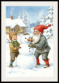 Santa Claus building a snowman with children in a wintry landscape-2