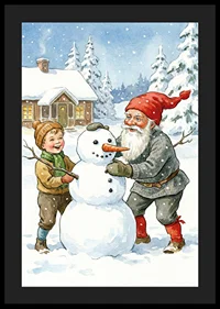 Santa Claus building a snowman with children in a wintry landscape-4