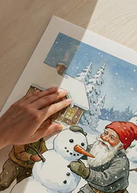 Santa Claus building a snowman with children in a wintry landscape-9