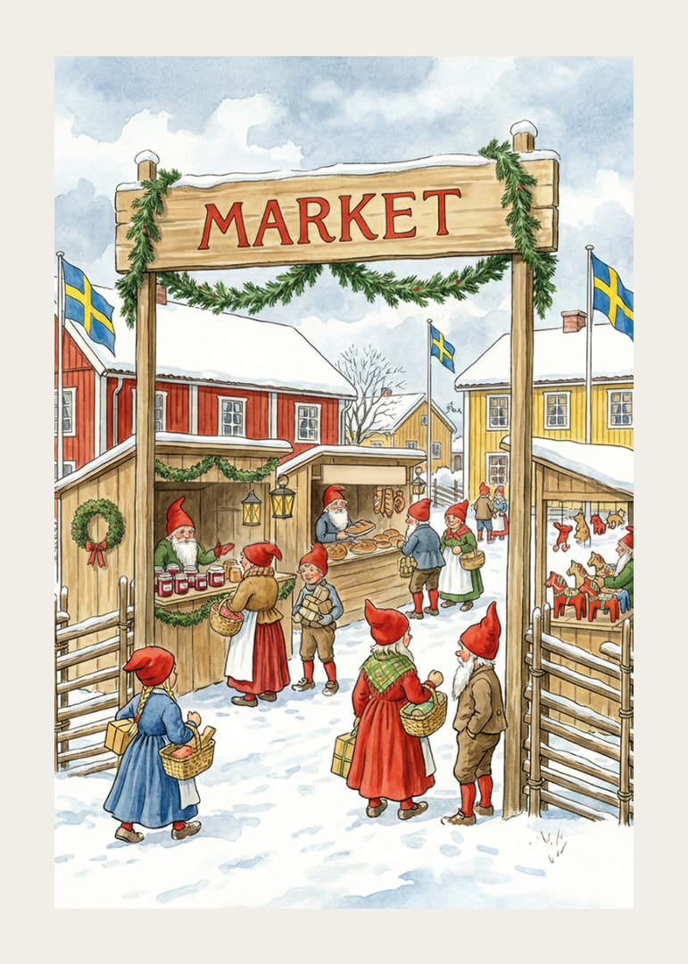 Scène de marché magique avec la joie de l'hiver et des elfes-12