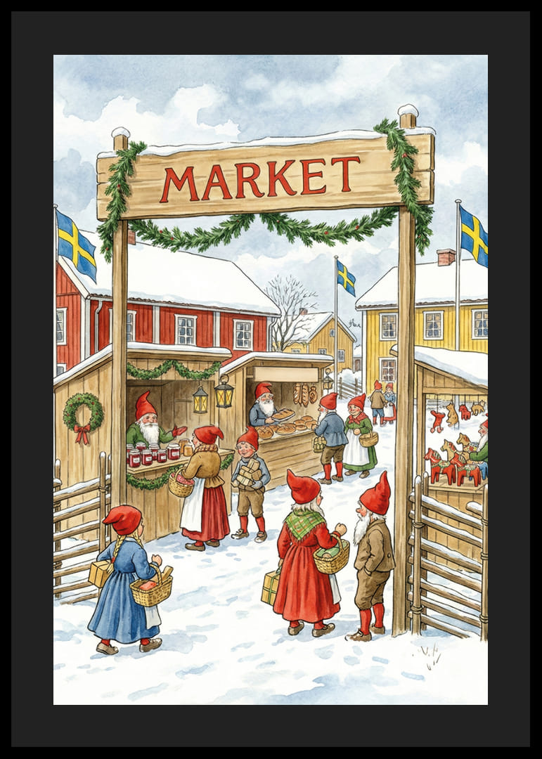 Scène de marché magique avec la joie de l'hiver et des elfes-12