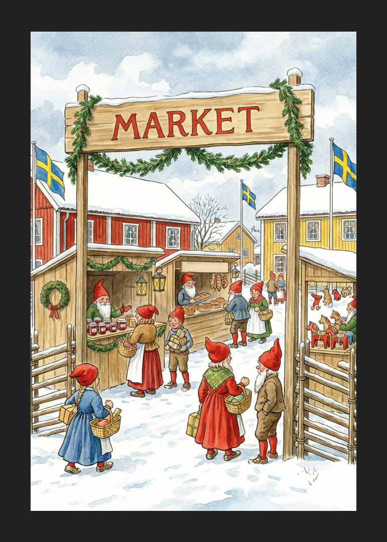 Scène de marché magique avec la joie de l'hiver et des elfes-12