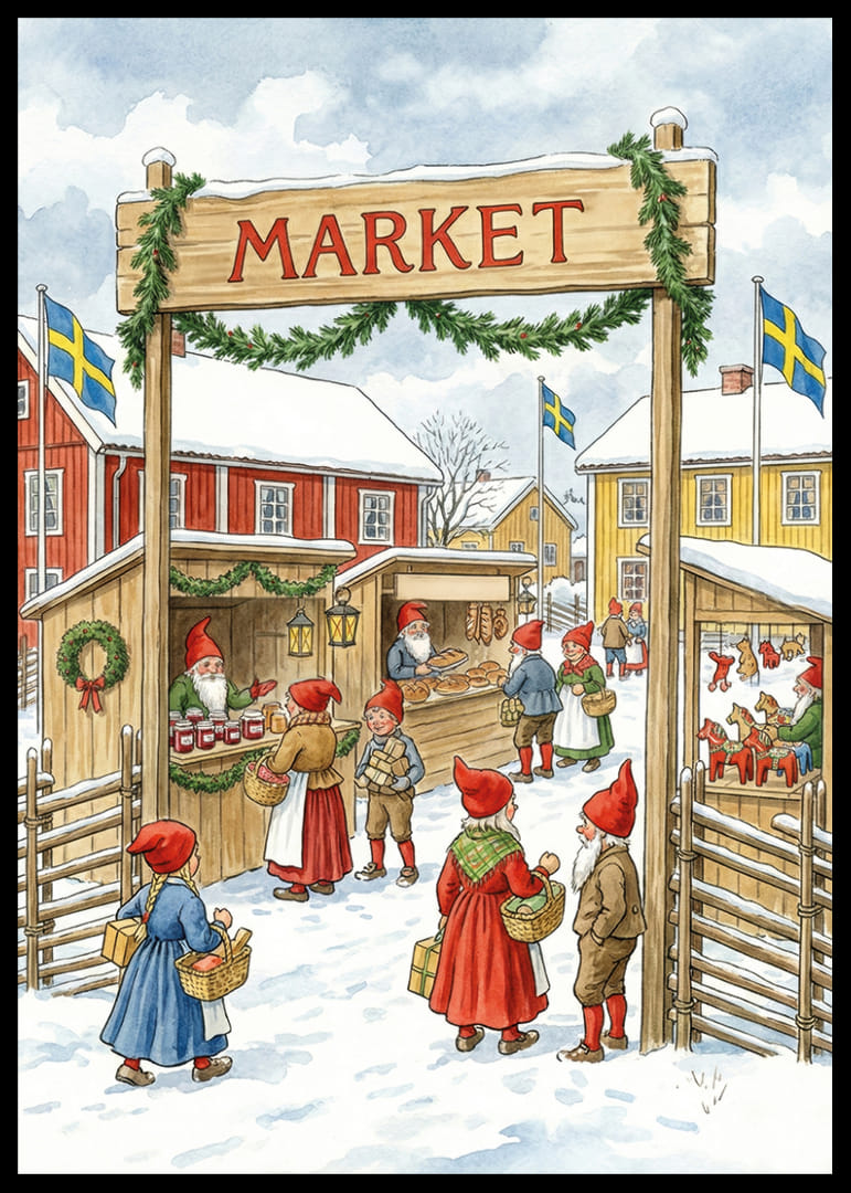 Magisch markttafereel met wintervreugde en elfen-12