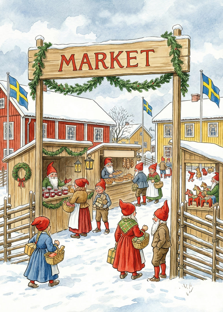 Magisk marknadsscen med vinterglädje och tomtenissar-12