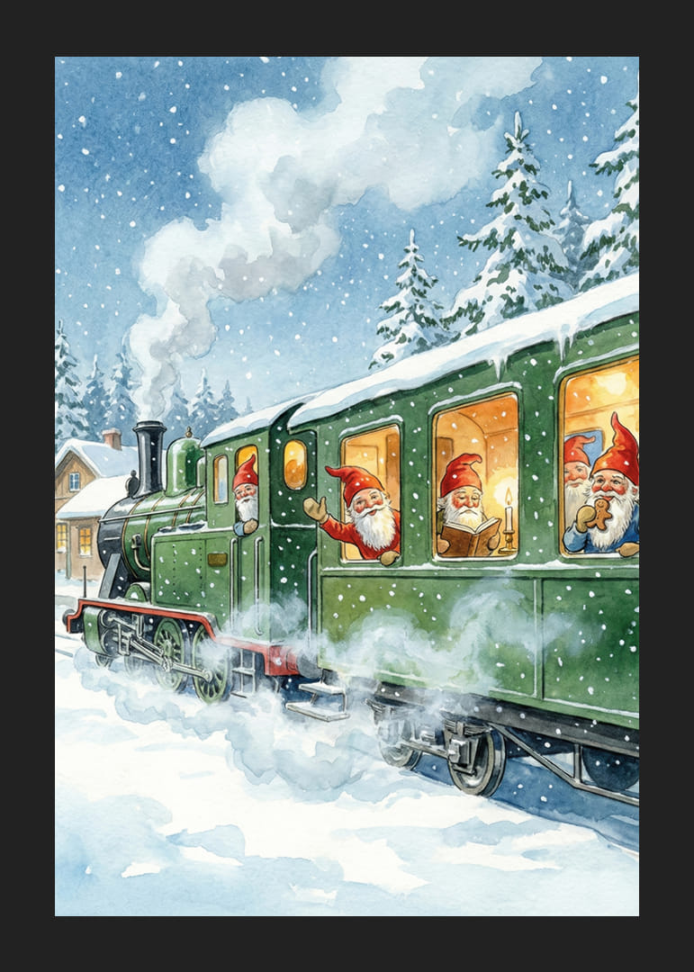 Elfen op een trein in een winterlandschap betoveren-12