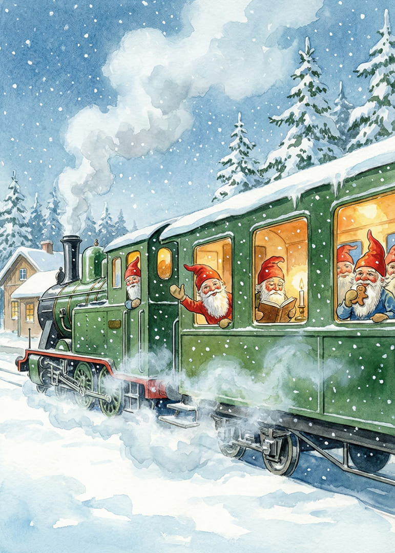 Alver på et tog i et vinterlandskap fortryller-12