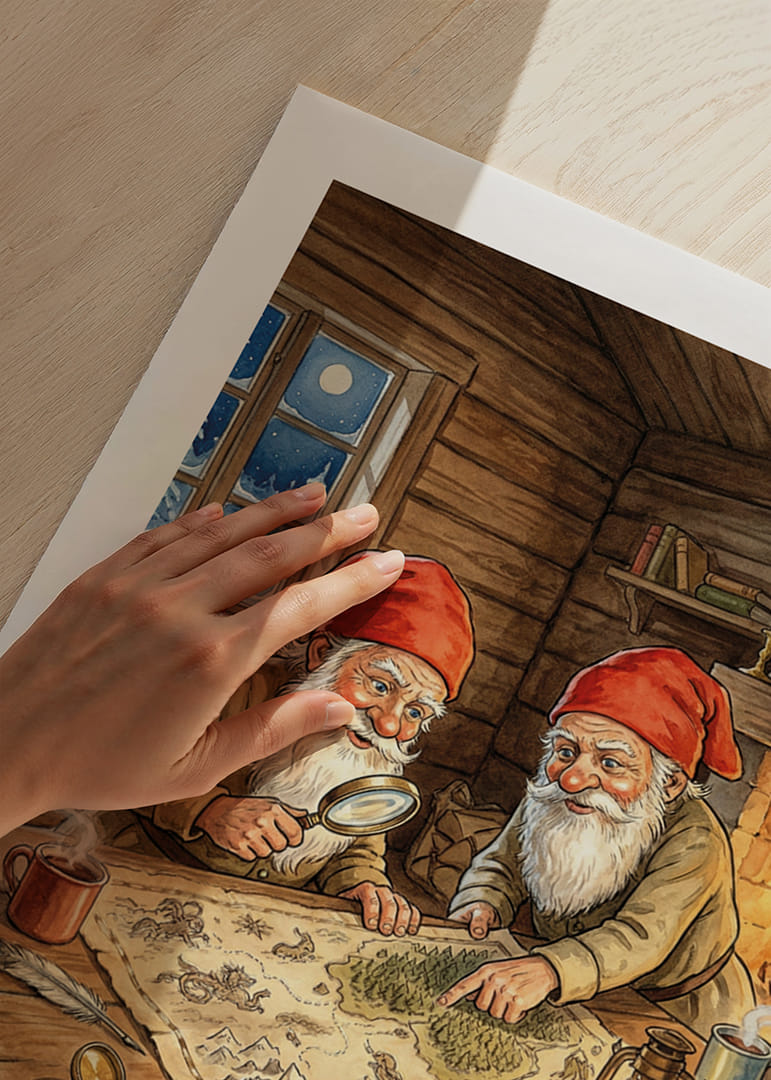 Kaksi tonttua luo taikaa kimaltelevan tulen ääressä-12