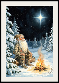 An old man warms himself by a fire on a starry winter night-2