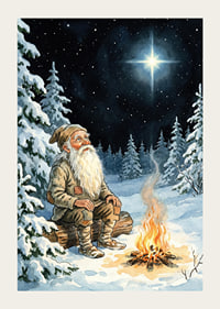 An old man warms himself by a fire on a starry winter night-3