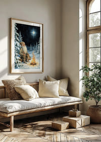 Een oude man warmt zich op bij een vuur op een sterrenhemel in de winter-4