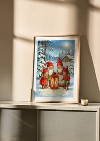 Tomtar samlas i ett magiskt vinterlandskap kring en ljuslykta-4