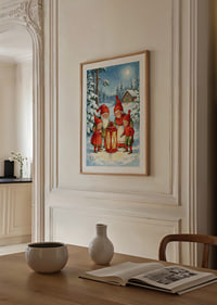 Elves gather in a magical winter landscape around a lantern-8
