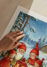 Elves gather in a magical winter landscape around a lantern-9