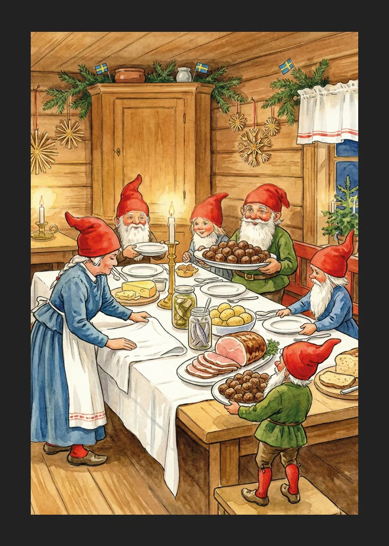 Elves gather around a festive table for Christmas celebration-12
