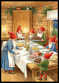 Tontut kokoontuvat juhlapöydän ääreen joulujuhlaa varten-2