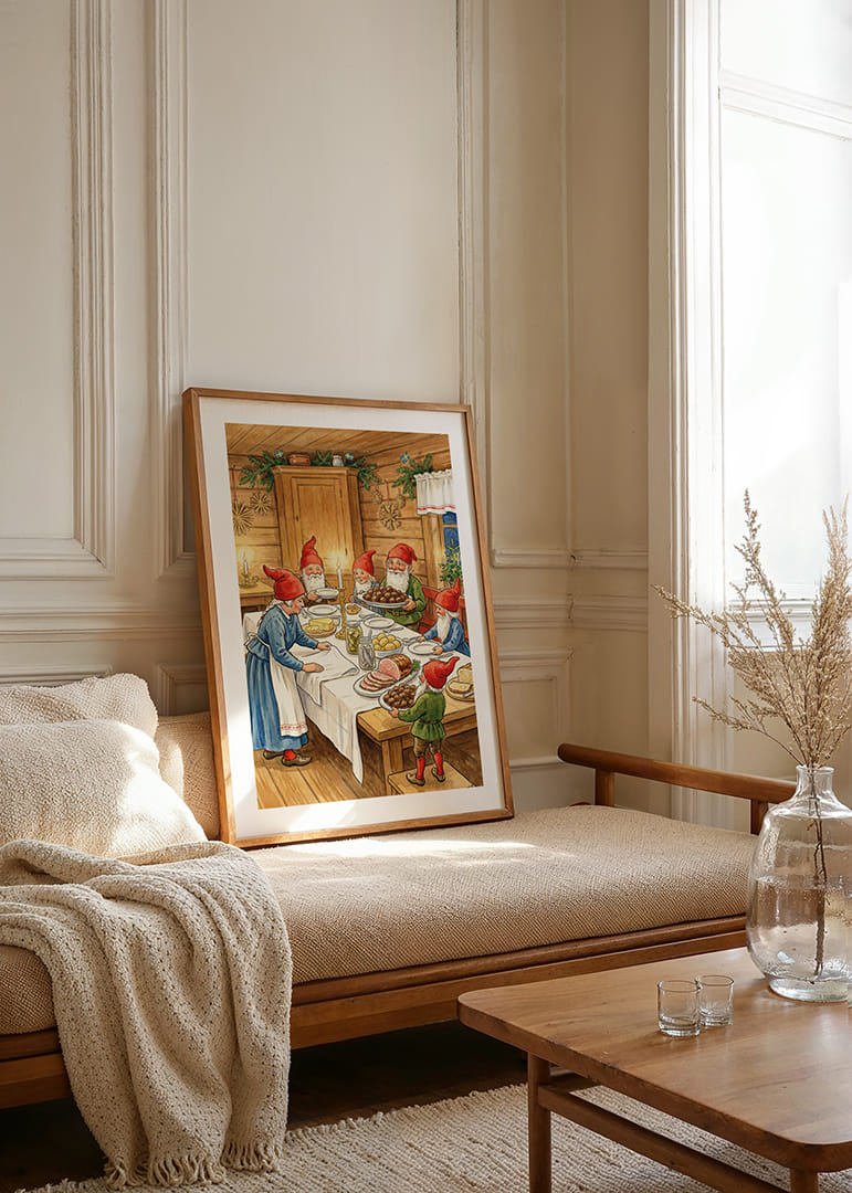 Tomtar samlas kring ett festligt bord för julfirande-12