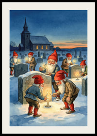 Gnomes light candles at gravestones in the winter darkness-2