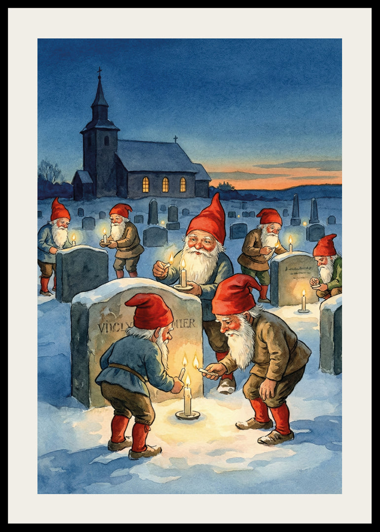 Gnomes light candles at gravestones in the winter darkness-12