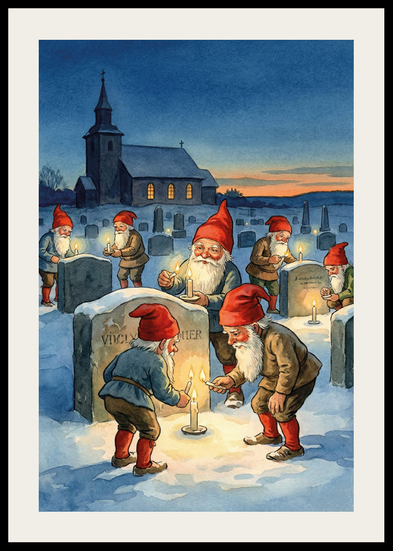 Dans l'obscurité hivernale, des gnomes allument des bougies sur les tombes.-12