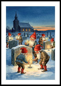 Gnomes light candles at gravestones in the winter darkness-0