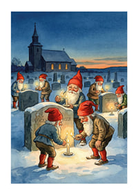 Gnomes light candles at gravestones in the winter darkness-1