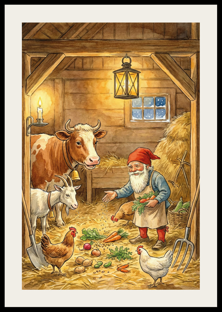 Der Weihnachtsmann teilt die Ernte mit den Tieren in einer gemütlichen Scheune.-12