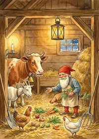 Santa shares the harvest with the animals in a cozy barn-7