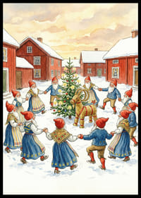 Julstämning med tomtar som dansar runt granen-2