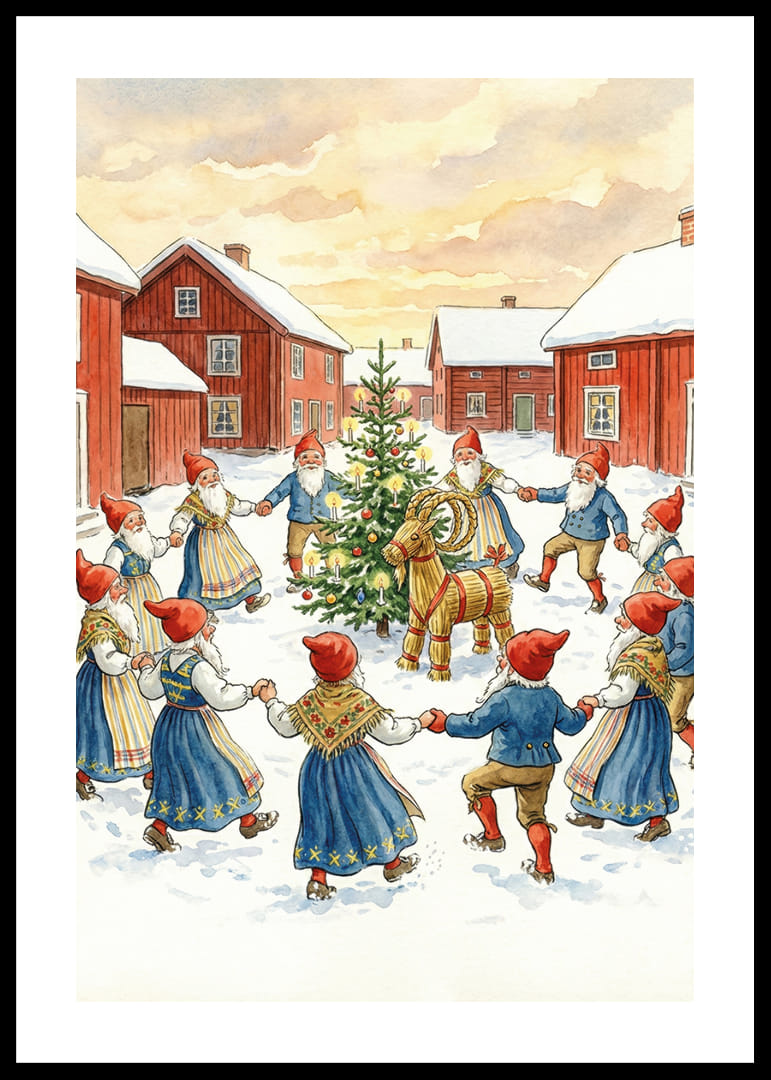 Julstämning med tomtar som dansar runt granen-12