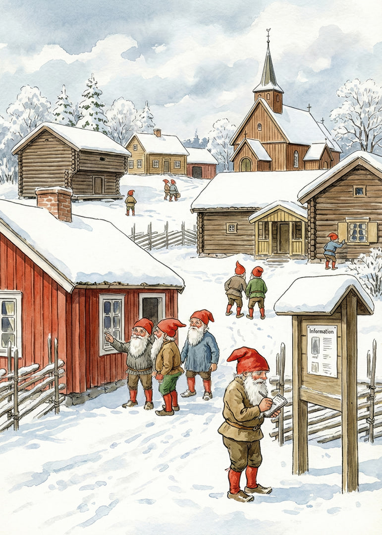 Charmiga tomtar i ett pittoreskt vintersamhälle-12