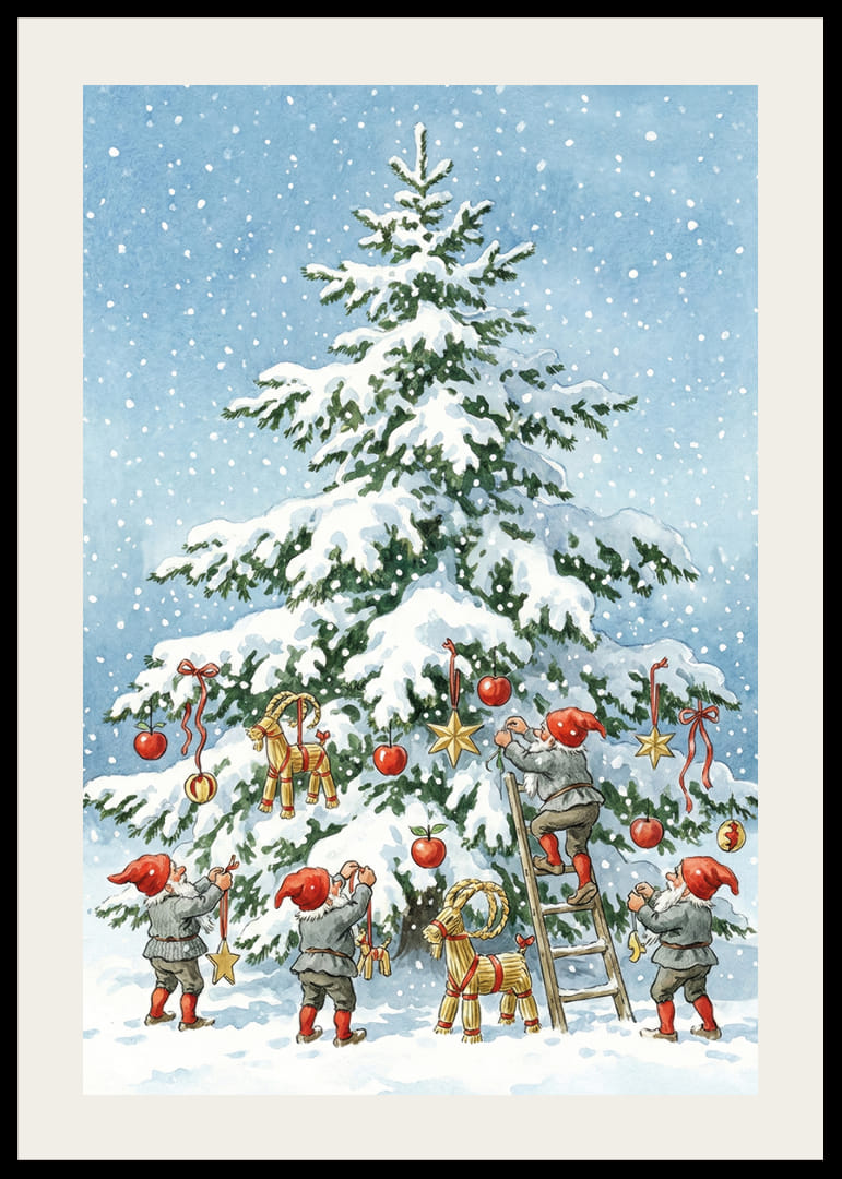 Elfen versieren een met sneeuw bedekte spar in winterse vreugde-12