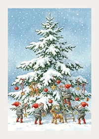 Elves decorate a snow-covered fir tree in wintry joy-3