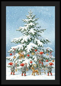 Elfen versieren een met sneeuw bedekte spar in winterse vreugde-4