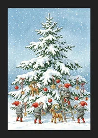 Elves decorate a snow-covered fir tree in wintry joy-5