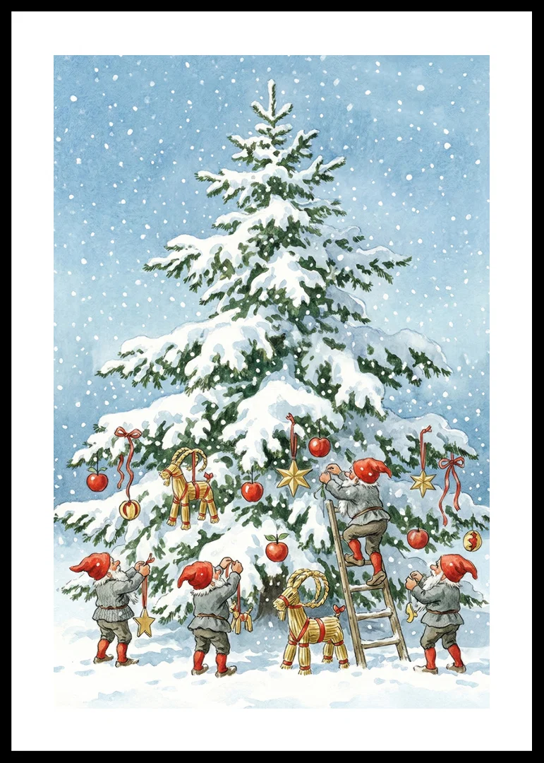Elves decorate a snow-covered fir tree in wintry joy-12