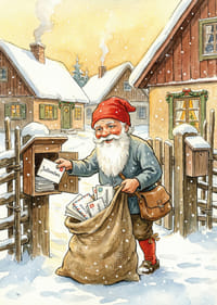 De Kerstman bezorgt kerstcadeaus in een winterlandschap-3