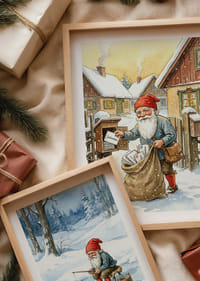 De Kerstman bezorgt kerstcadeaus in een winterlandschap-4