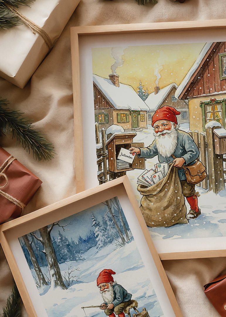 De Kerstman bezorgt kerstcadeaus in een winterlandschap-12