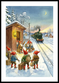 Besneeuwd treinstation met elfjes en de lantaarn die oplicht-0