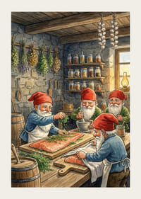 Quattro elfi preparano il cibo in un grazioso cottage-3