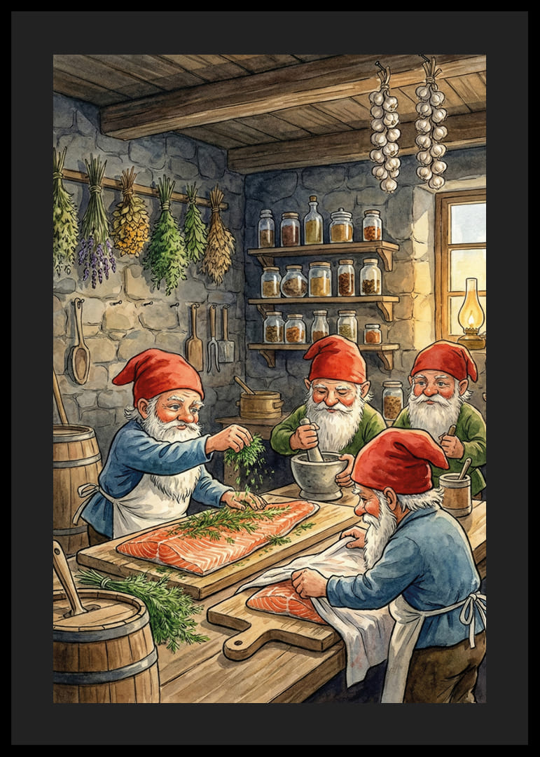 Quattro elfi preparano il cibo in un grazioso cottage-12