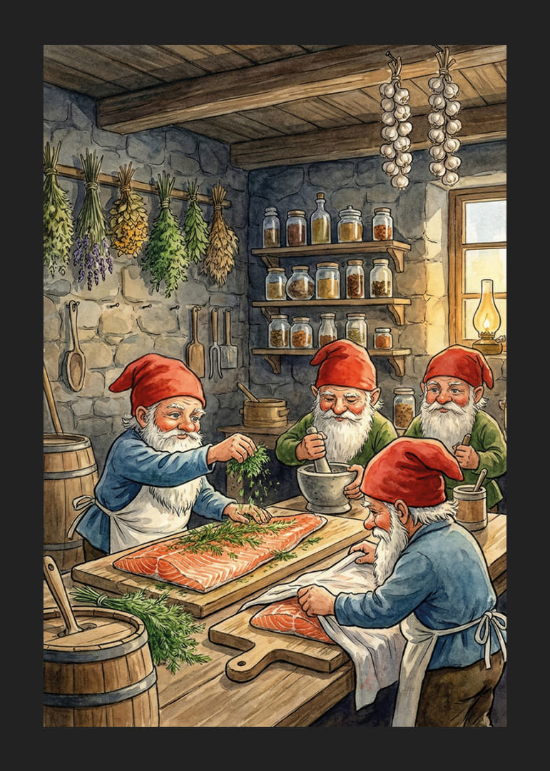 Quattro elfi preparano il cibo in un grazioso cottage-12