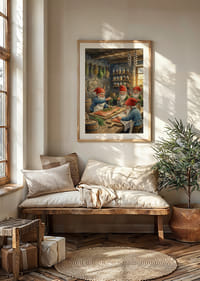 Neljä tonttua valmistaa ruokaa viehättävässä mökissä-4