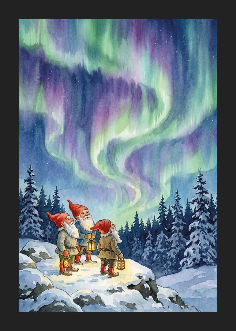 Gnome, verzaubert vom himmlischen Tanz der Aurora-12