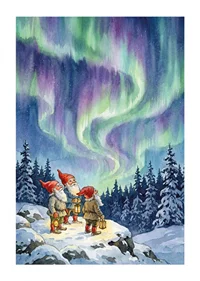 Gnomes enchanted by the celestial dance of the aurora-1